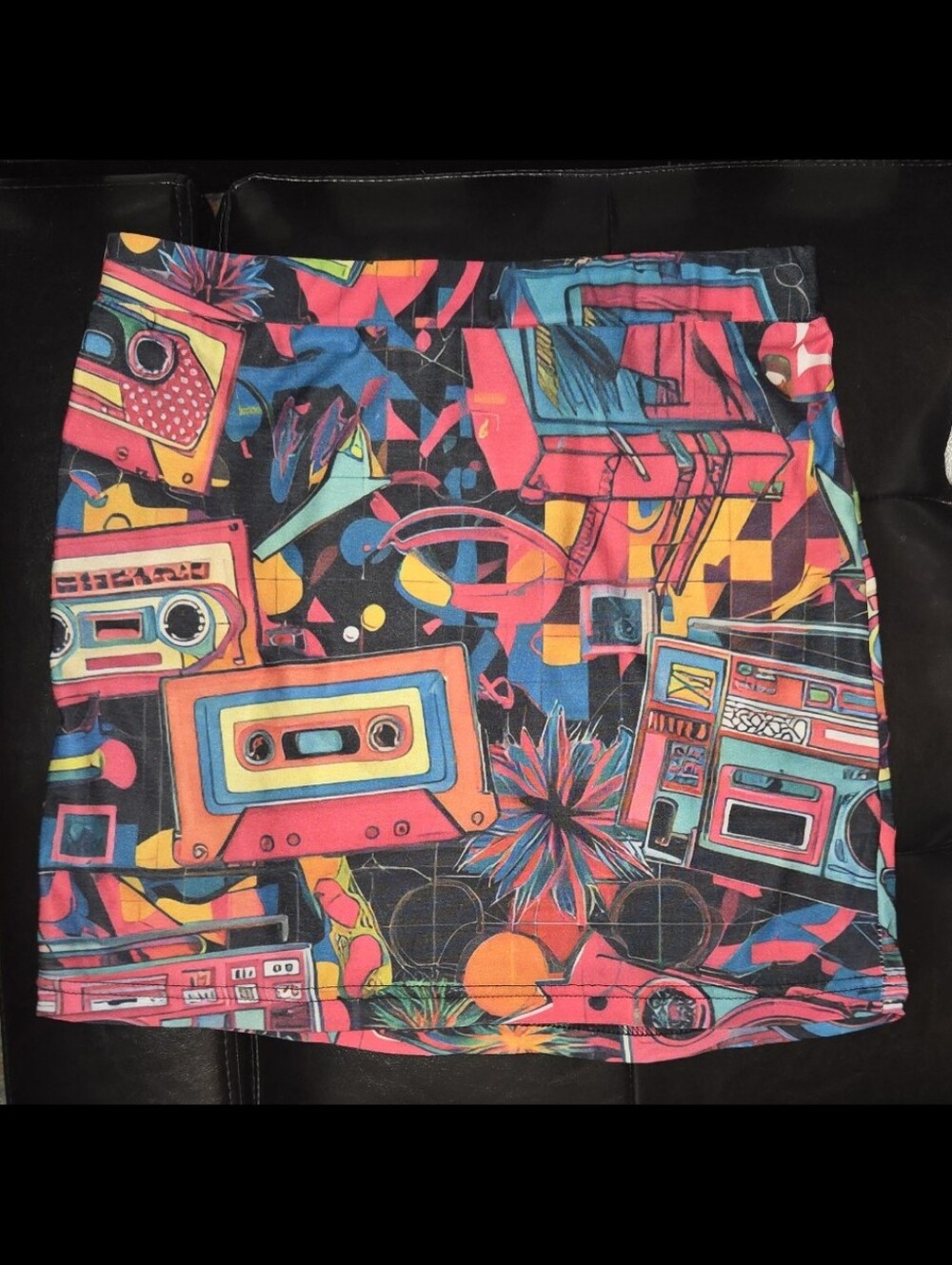 Neon Retro Cassette Print Mini Skirt - Vibrant Multi - Picture 2 of 2